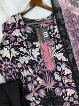 1320 Pakistani Chikankari Lawn Suit -  Black