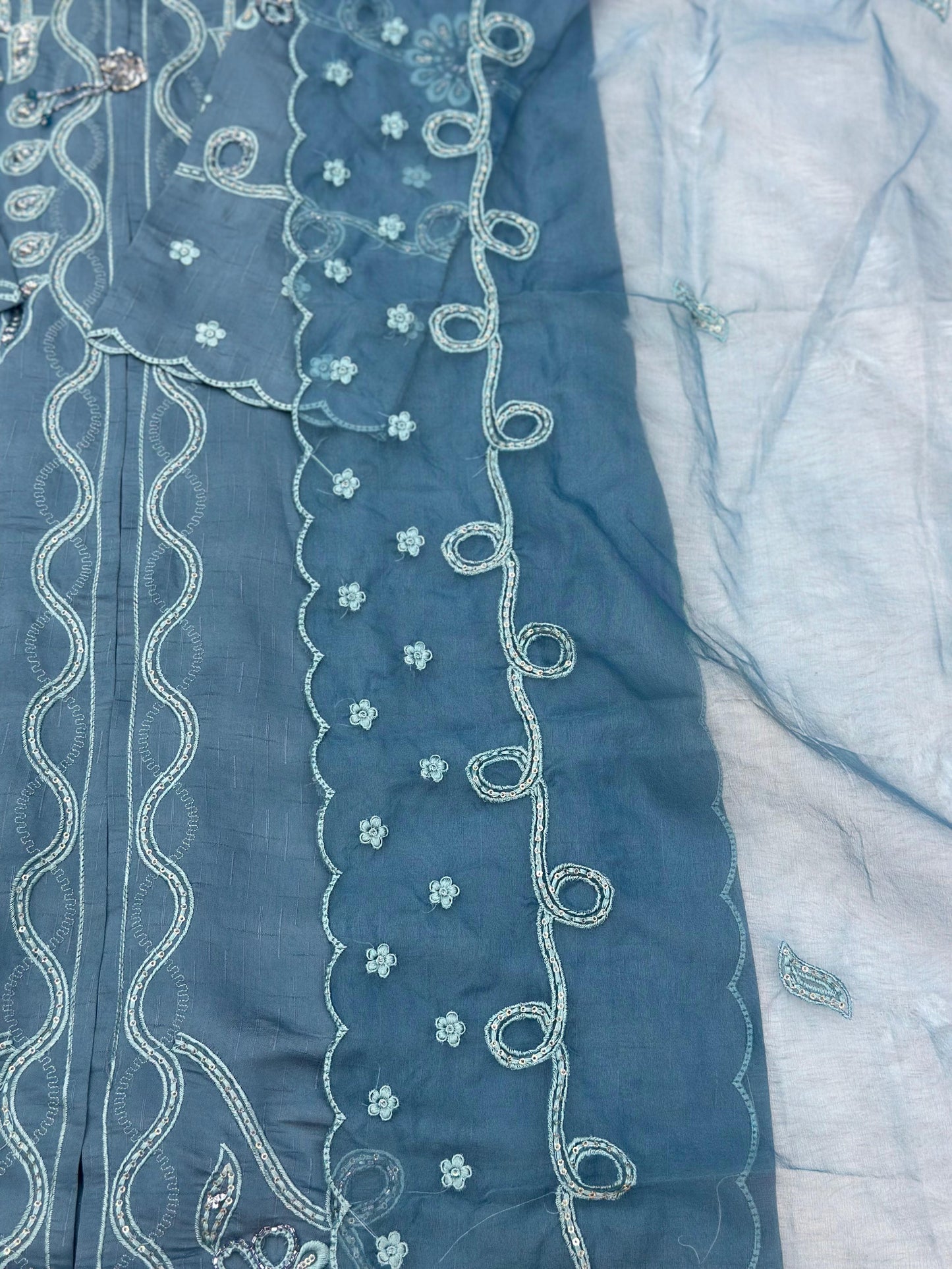 652 Pakistani Cut-Work Embroidery - Stone Blue