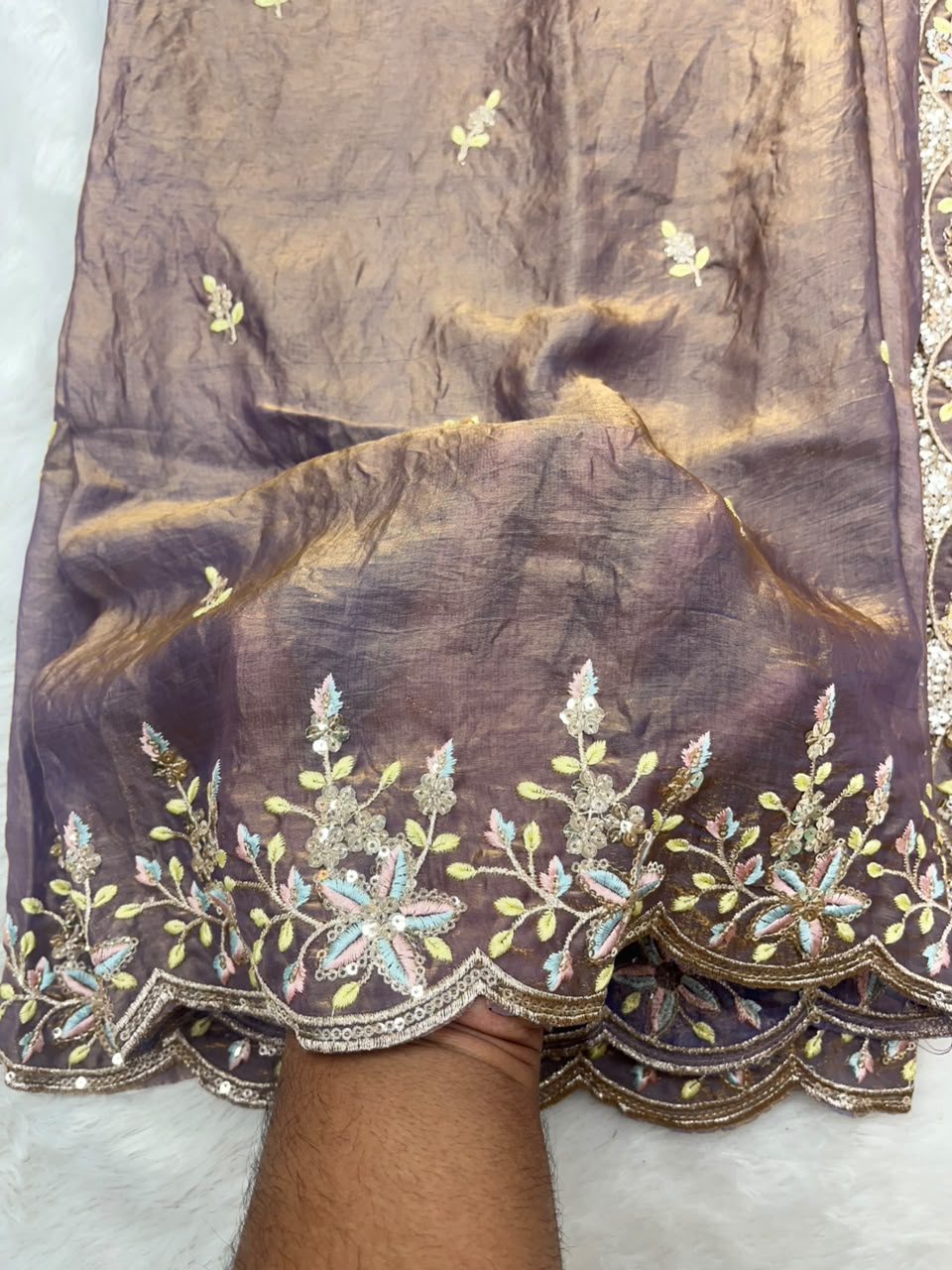 1204 Floral Hand-Work Partywear - Mauve
