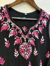 617 Lucknowi Short Kurti Set  Black - Dark Pink