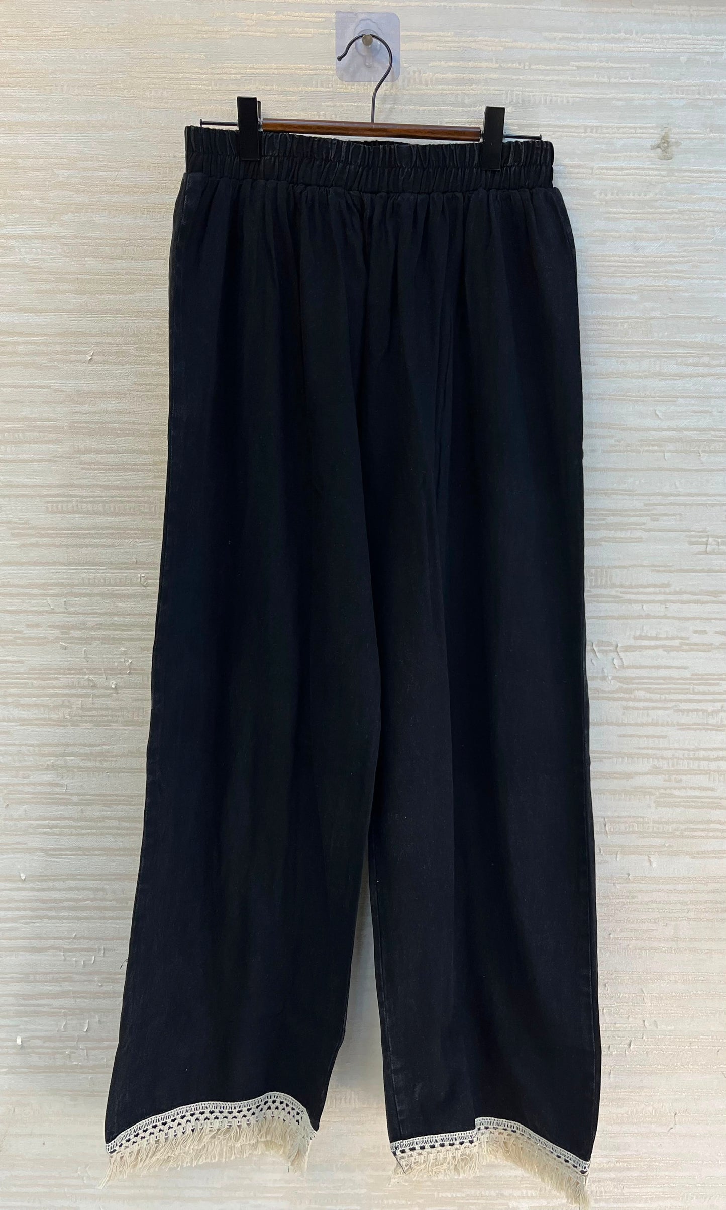 1203 Long Embroidered Denim Coordset - Black