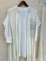 1191 Embroidered Shrug Coord Set - Pearl White