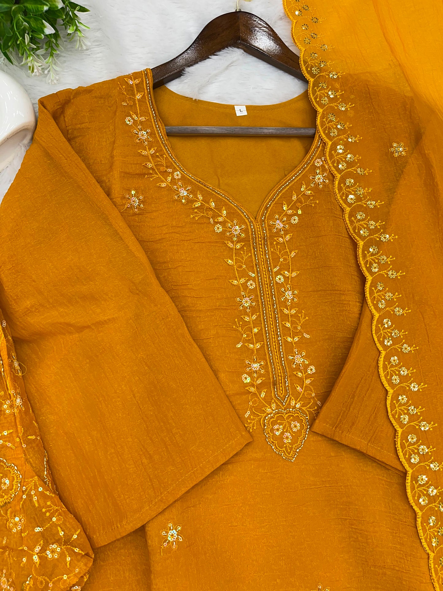1204 Floral Hand-Work Partywear - Yellow