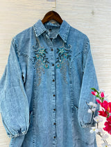 1193 Embroidered Denim Gown - Sky Blue