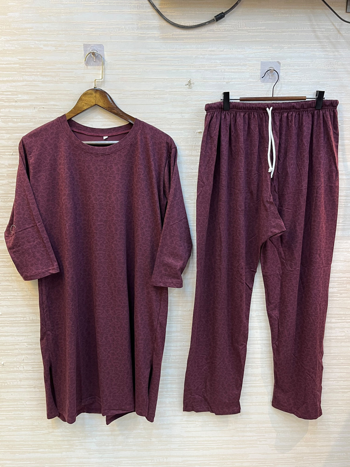 1448 Korean Printed Night Wear - Wine