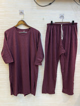 1448 Korean Printed Night Wear - Wine