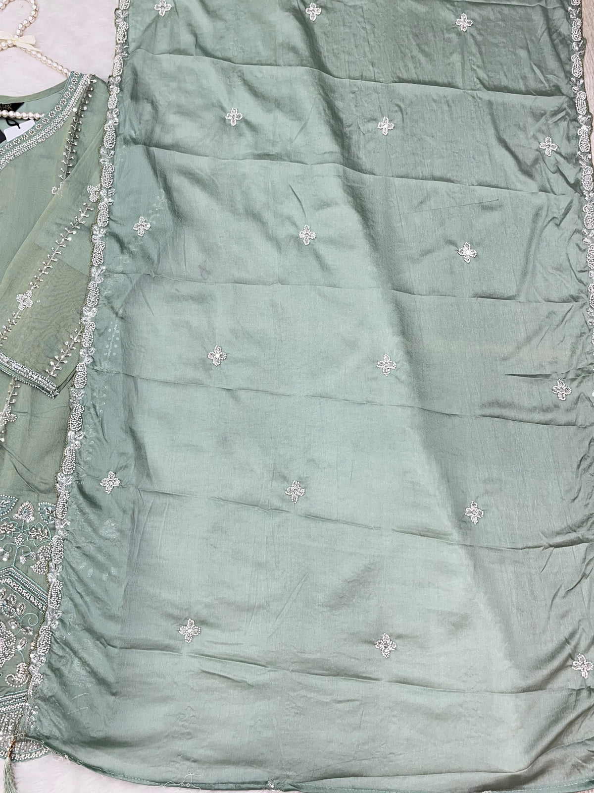 1428 Heavy Pakistani Partywear - Greyish Olive