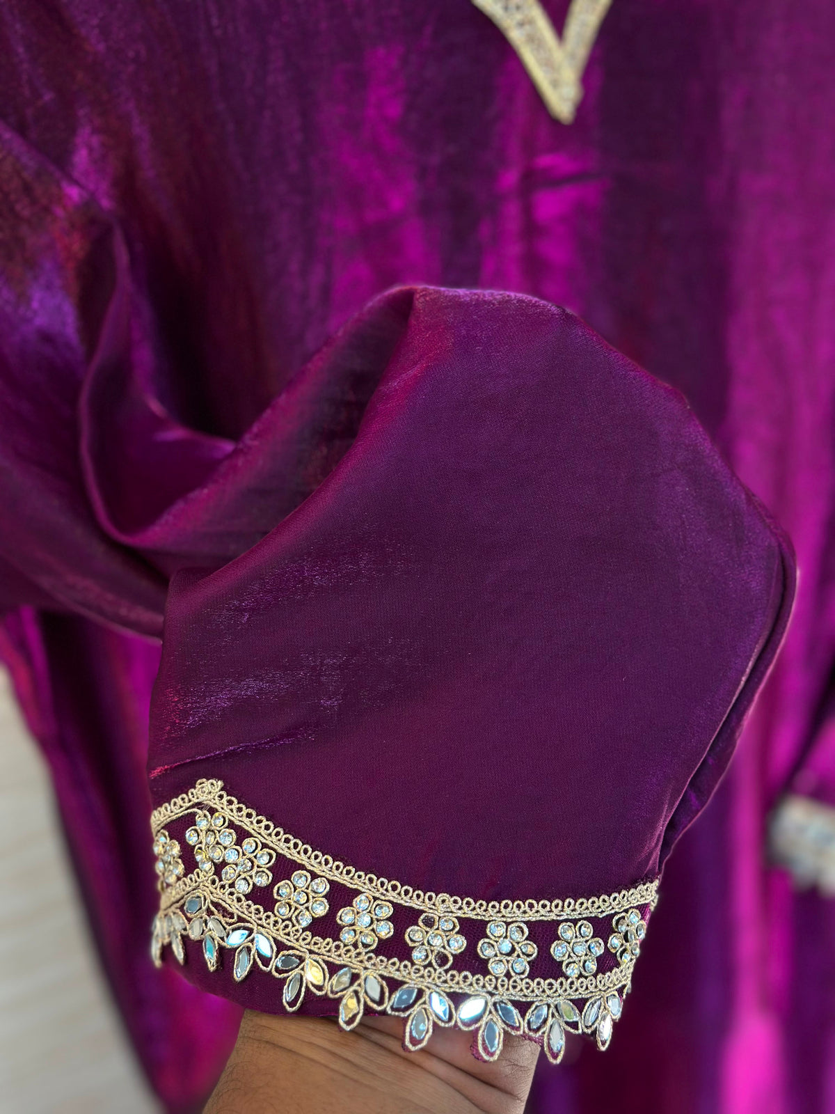 1204 Floral Hand-Work Partywear - Plum