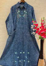 1193 Embroidered Denim Gown - Mid Blue