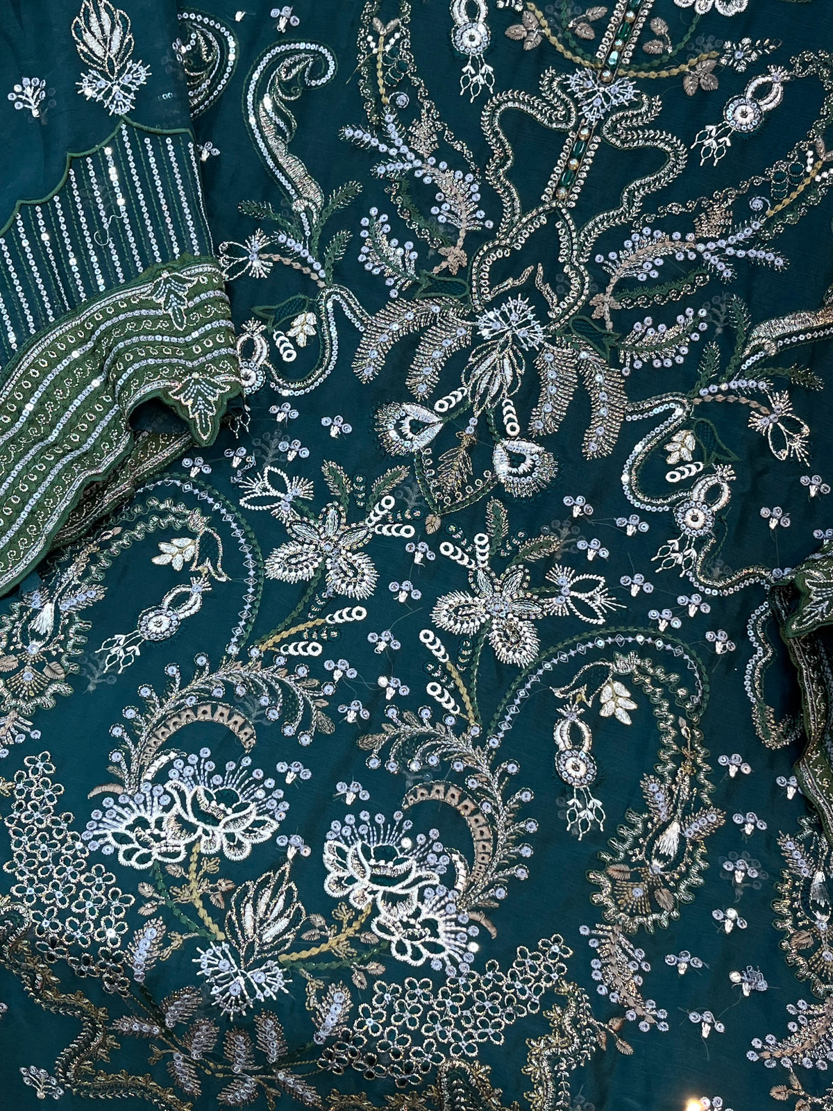 1782 Pakistani Unstitched Party Wear - Teal Green