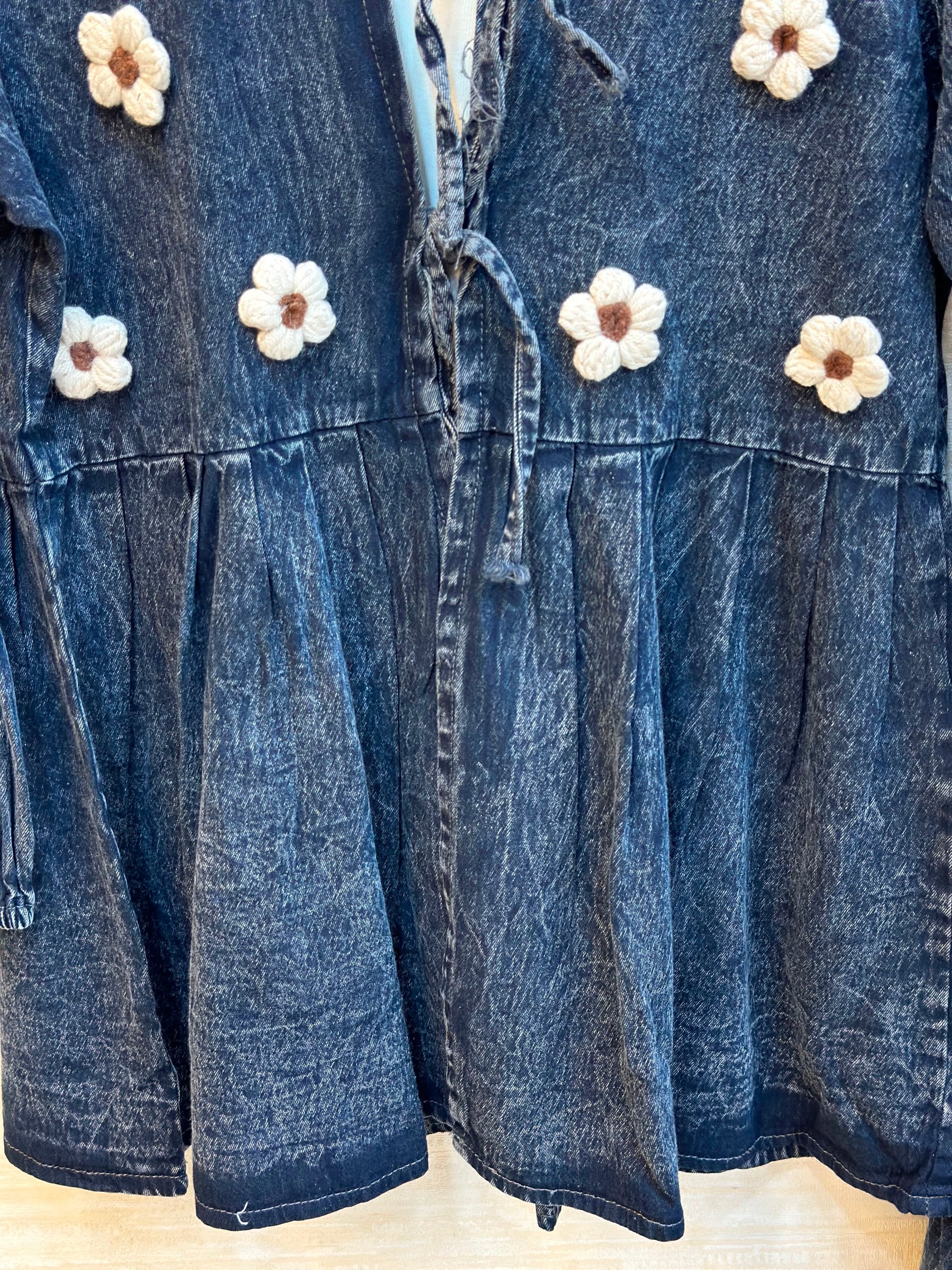 1094 Denim Embroidered Skirt Coord Set - Mid Blue