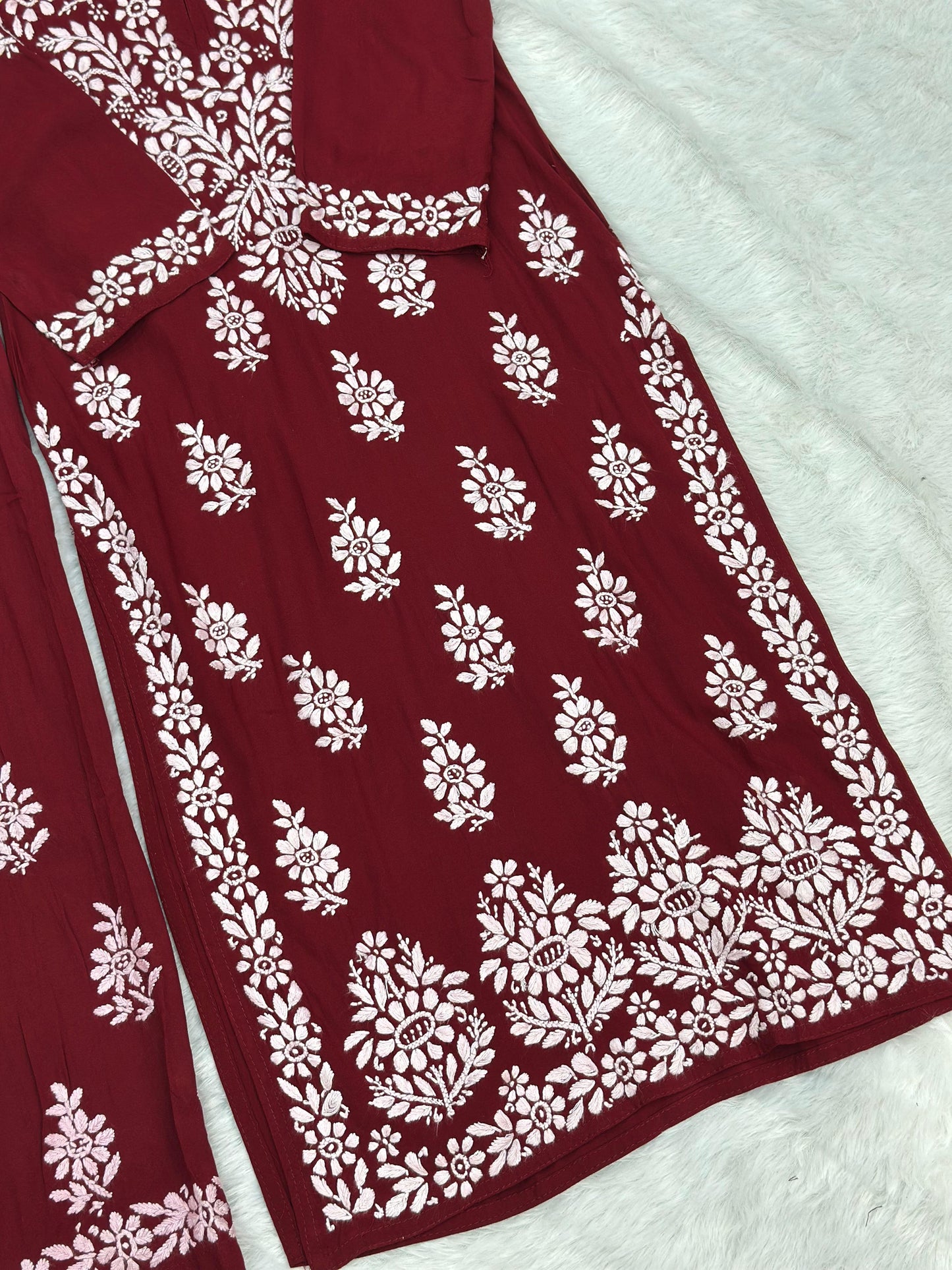 661 Lucknowi Palazzo Set - Maroon