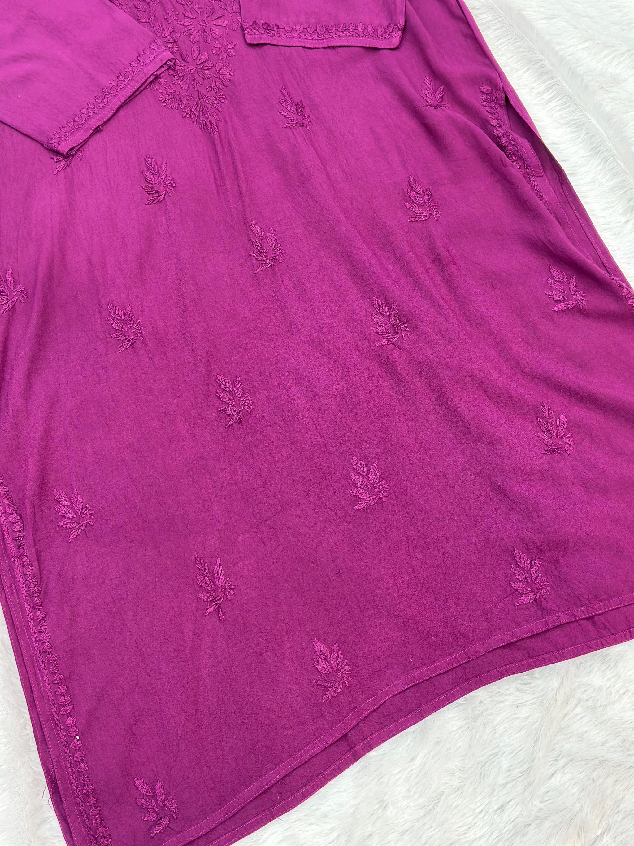 685 Lucknowi Long Kurti - Purple