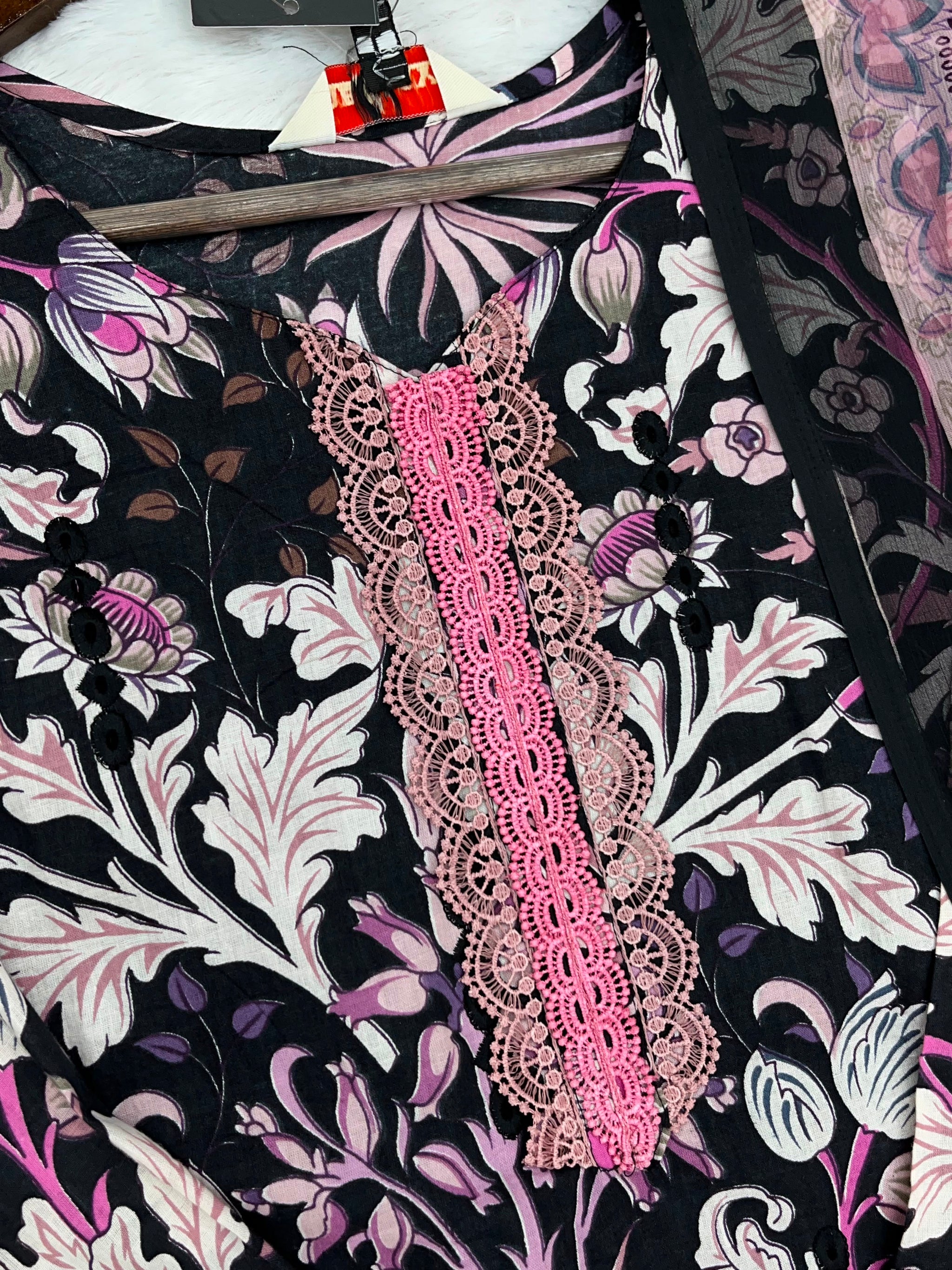 1320 Pakistani Chikankari Lawn Suit -  Black