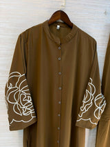 1194 Floral Embroidered Coord Set - Brown