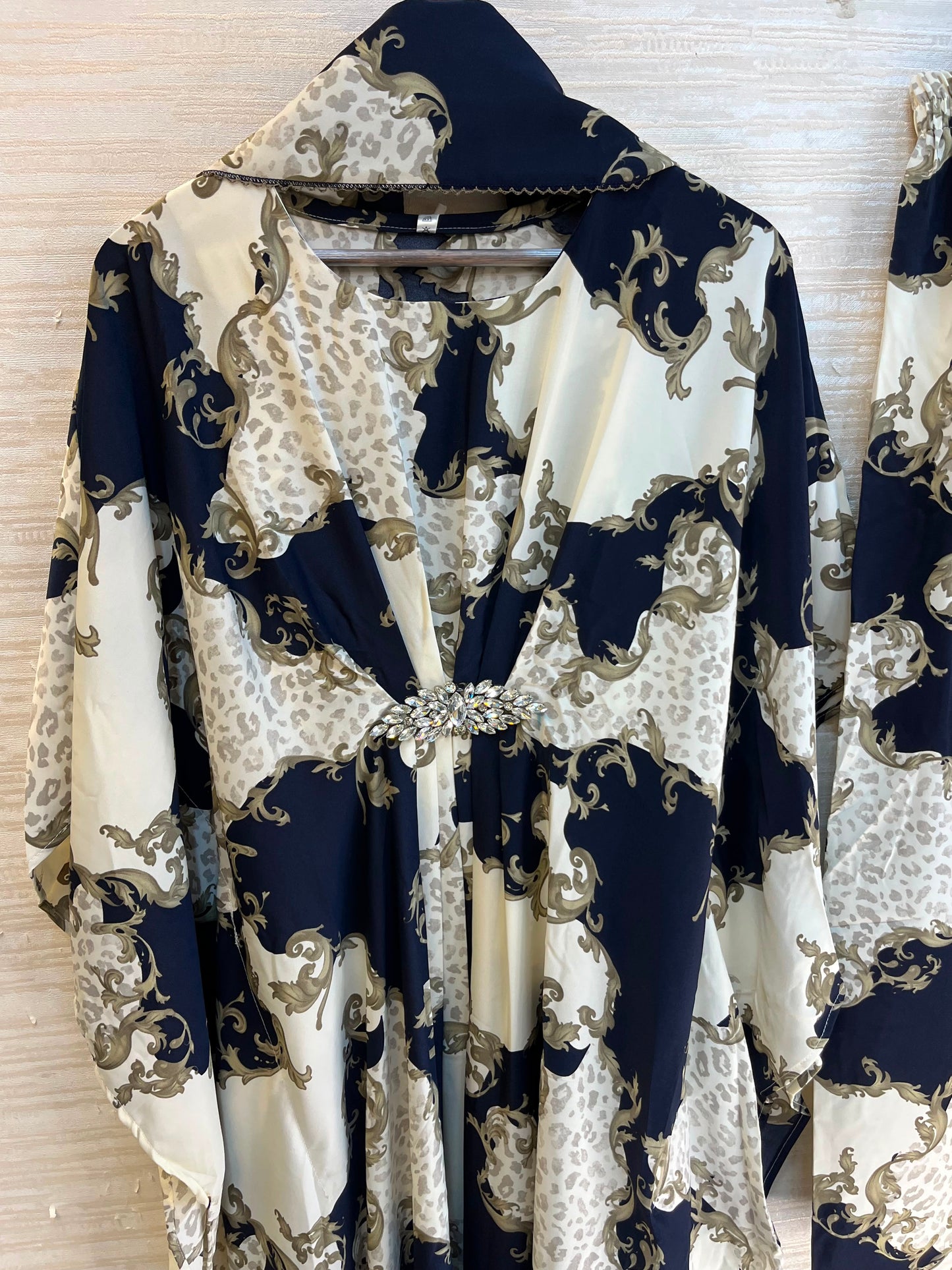 1099 Floral Kaftan Coord Set - Beige