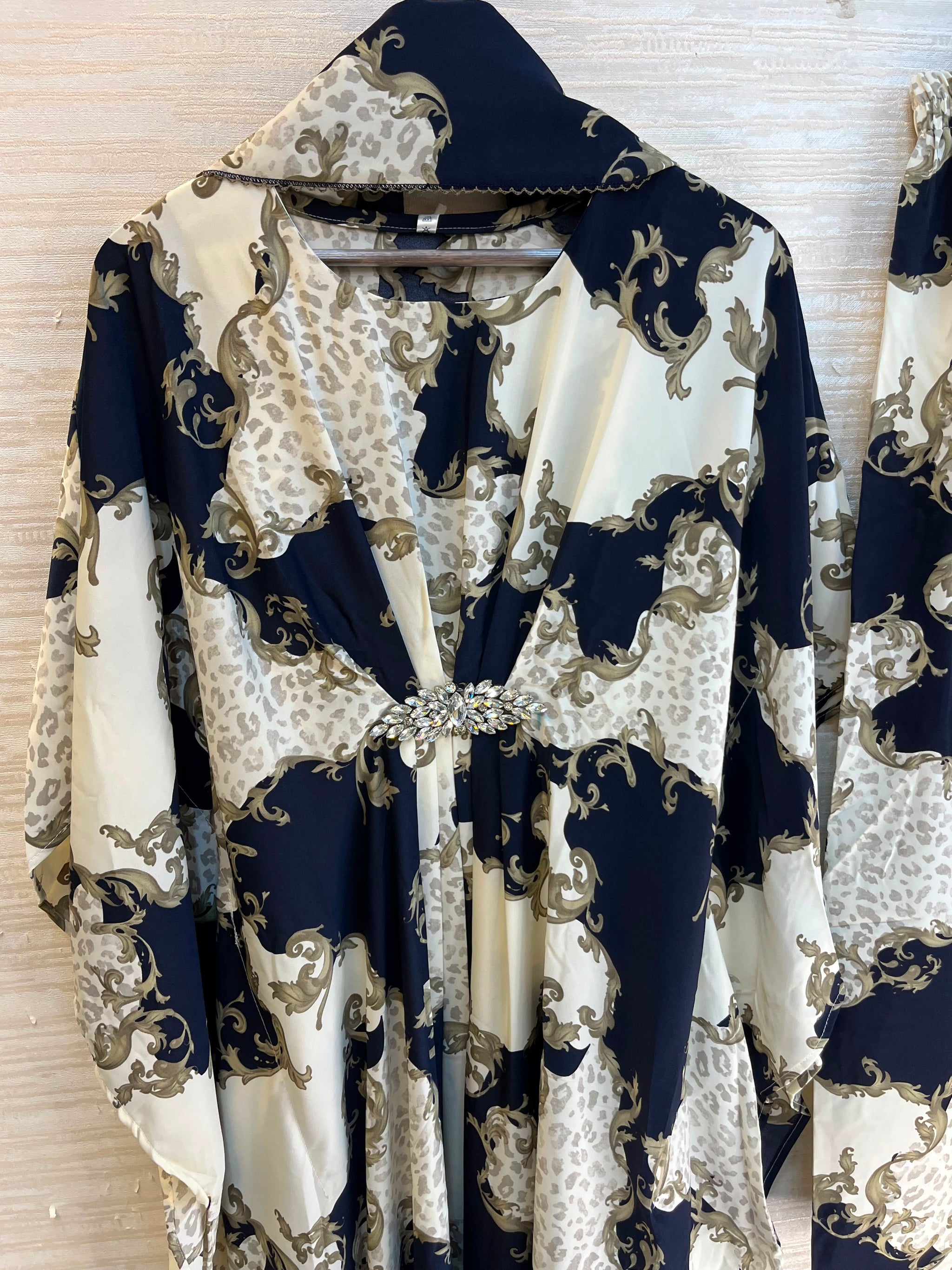 1099 Floral Kaftan Coord Set - Beige