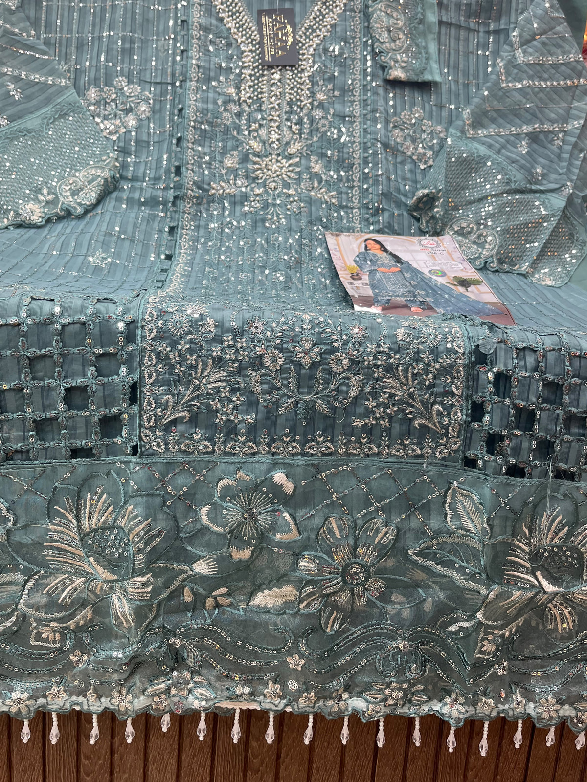 1436 Pakistani Unstitched Partywear - Blue
