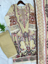 1449 Pakistani Embroidered Suit - Sand Beige