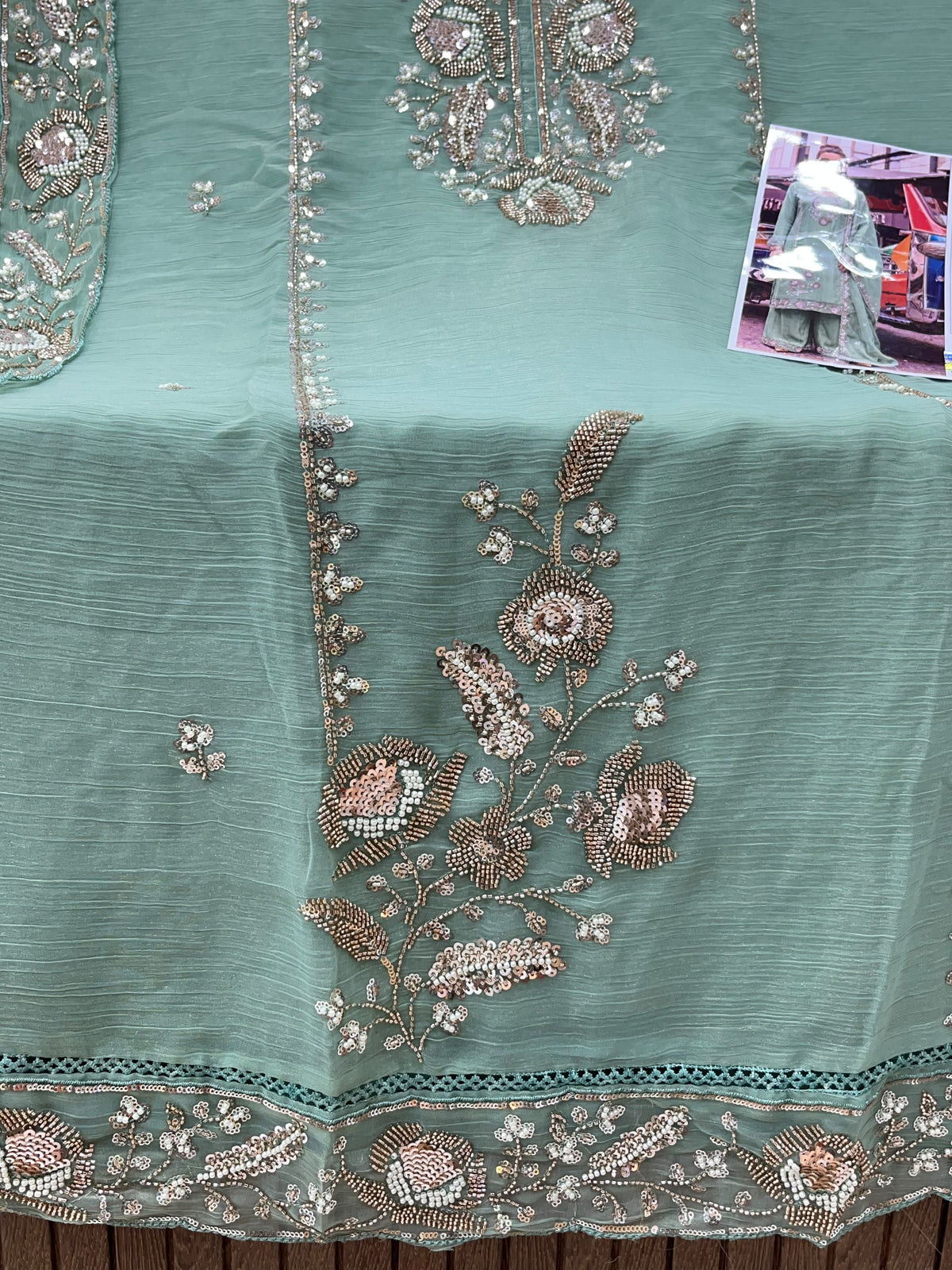 1447 Pakistani Unstitched Partywear - Sea Green