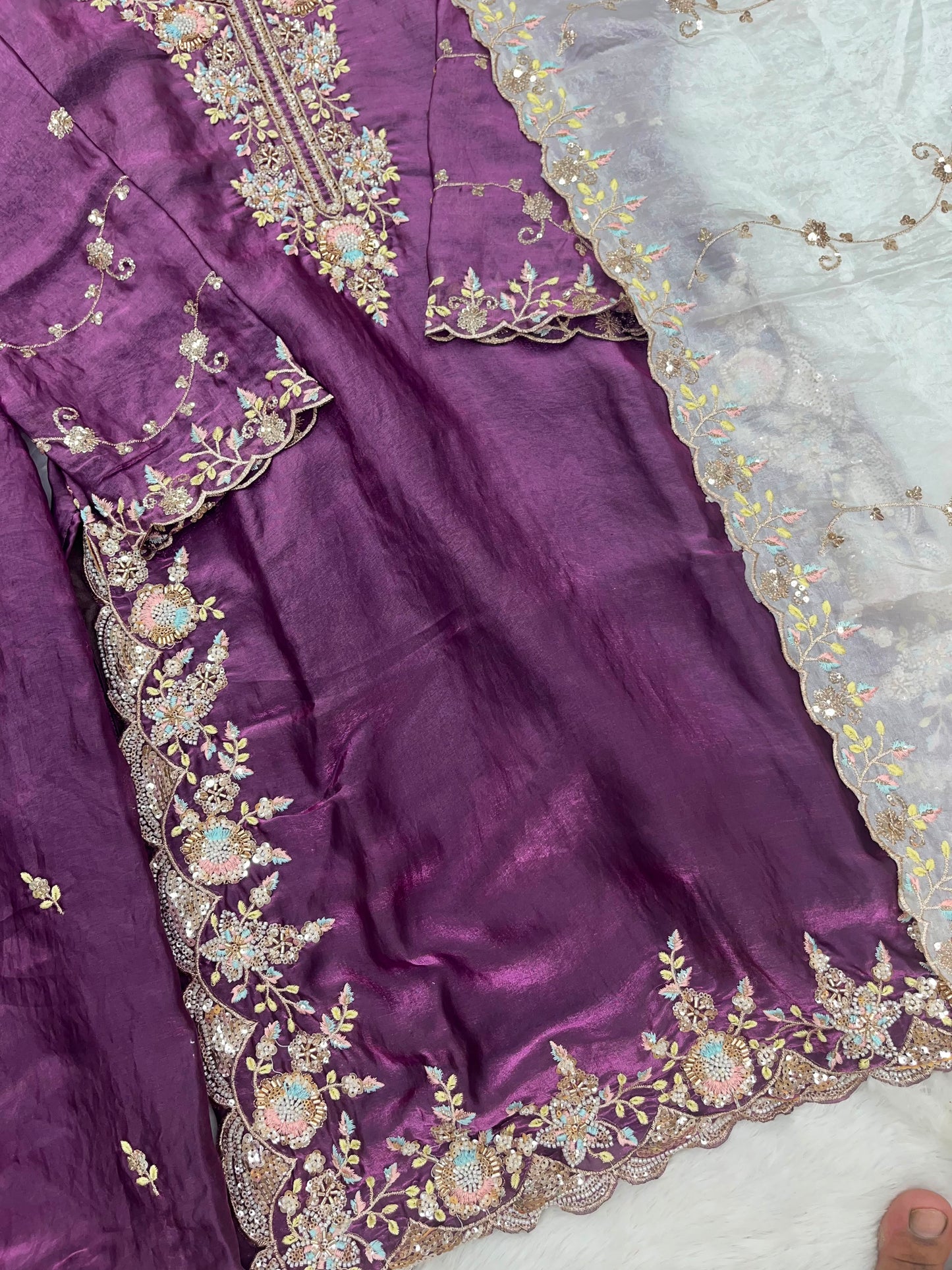 1204 Floral Hand-Work Partywear - Grape Purple
