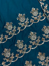 1204 Floral Hand-Work Partywear - Teal Blue