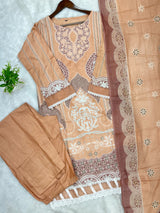 1451 Pakistani Embroidered Suit - Peach Brown