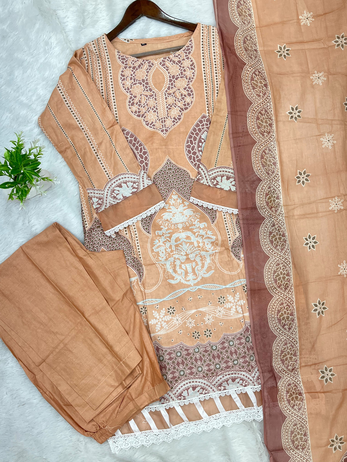 1451 Pakistani Embroidered Suit - Peach Brown