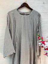 1209 Korean Gingham Gown - Taupe Brown