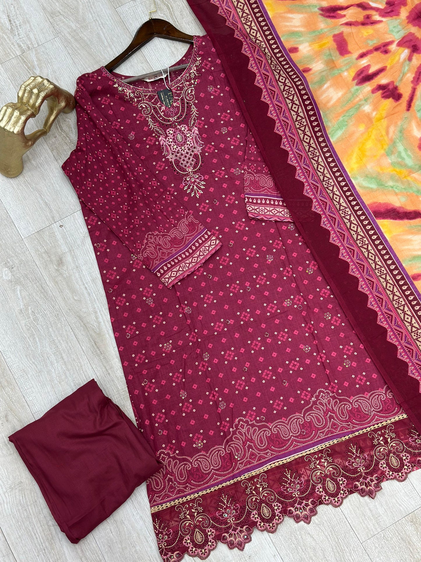 630 Premium Pakistani Lawn Suit - Maroon