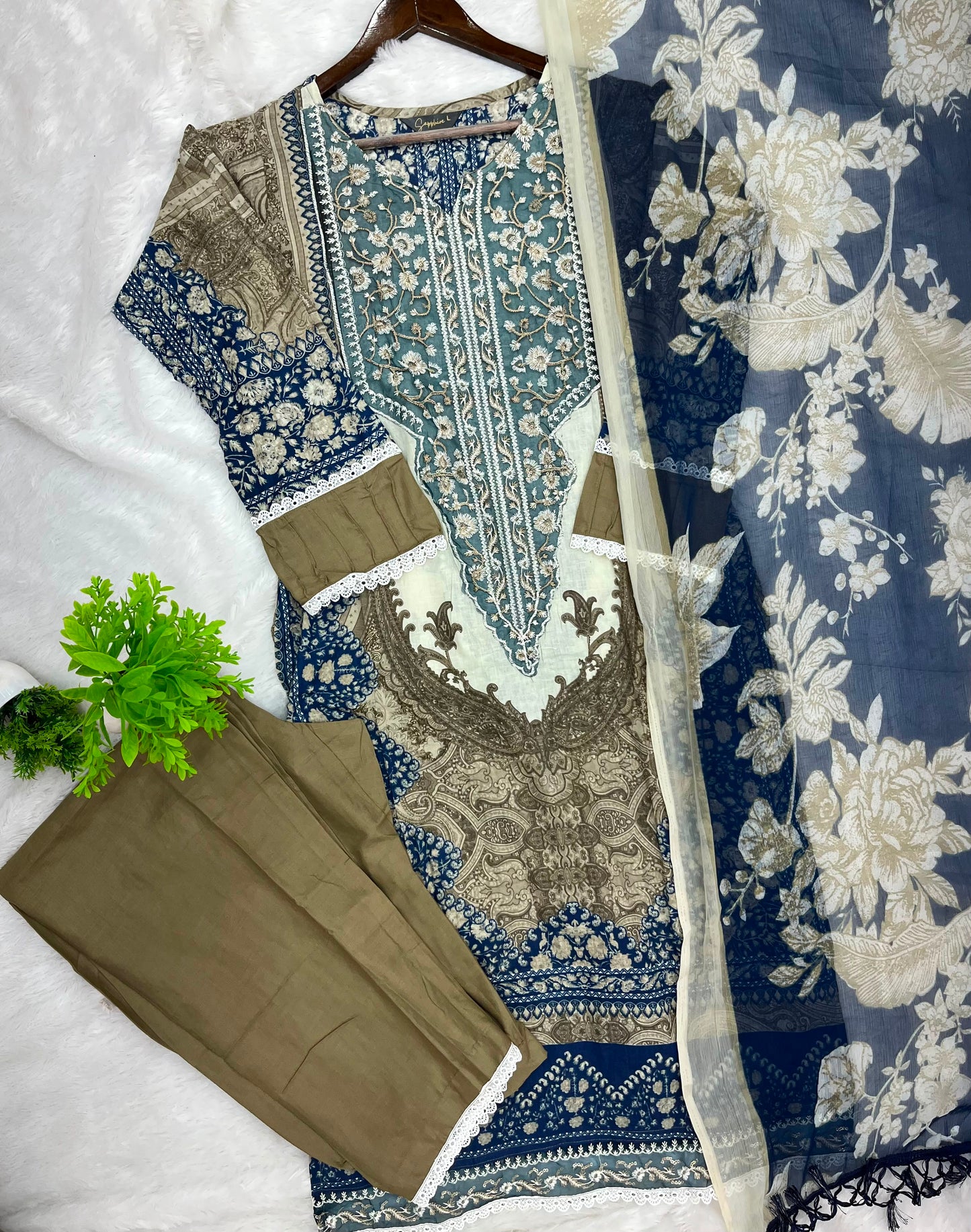 1212 Pakistani Lawn Suit - Olive