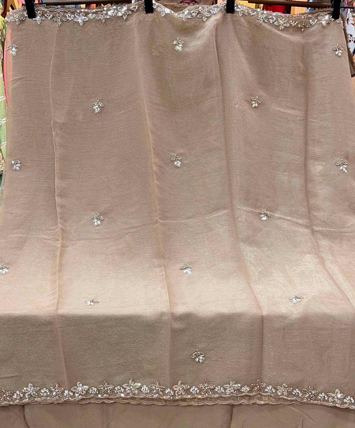 1447 Pakistani Unstitched Partywear - Dark Peach