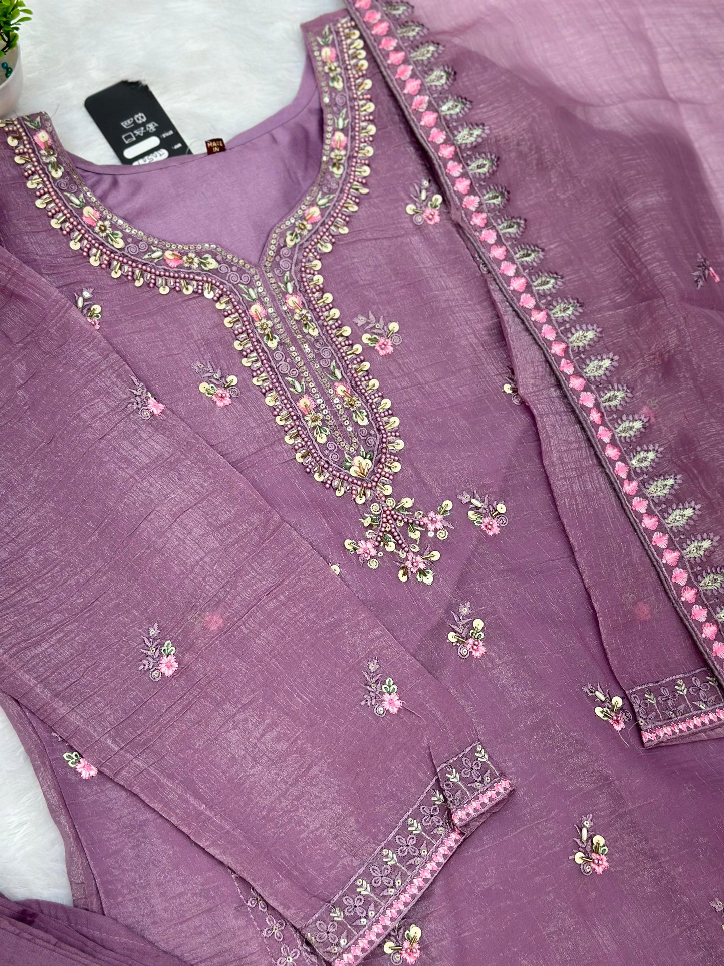 651 Pakistani Floral Party Wear Set - Dusty Grape