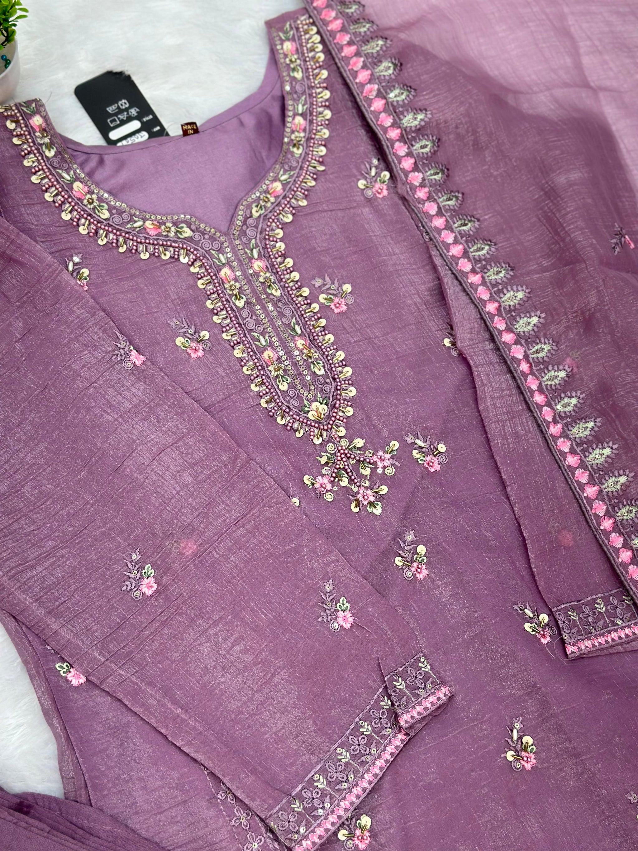 651 Pakistani Floral Party Wear Set - Dusty Grape