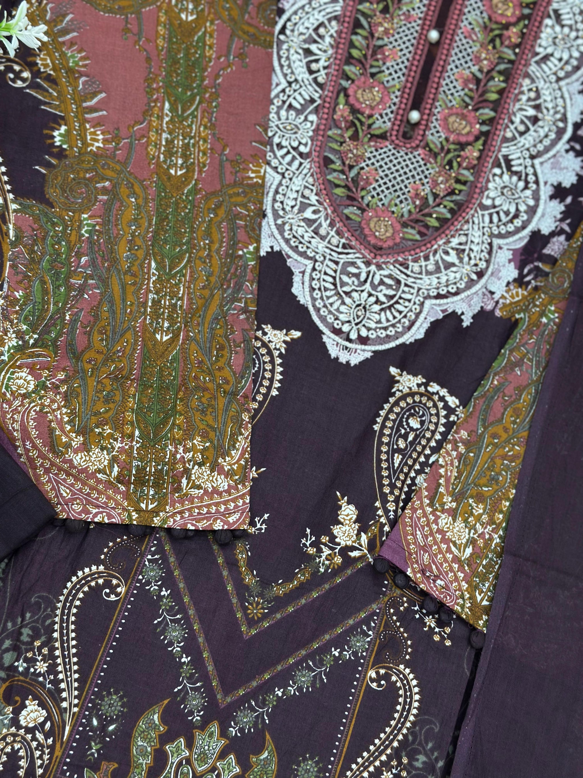 739 Readymade Jade Pakistani Floral Printed Lawn Suit - Burgundy