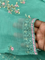 651 Pakistani Floral Party Wear Set - Aqua