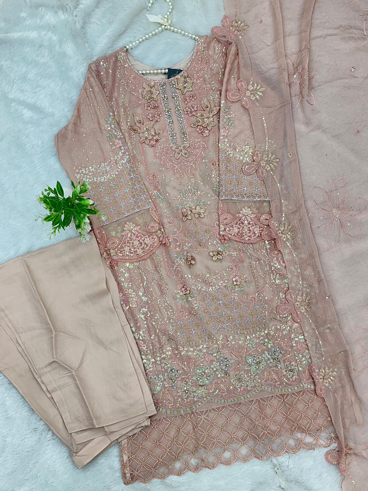 1433 Heavy Pakistani Partywear -  Nude Pink