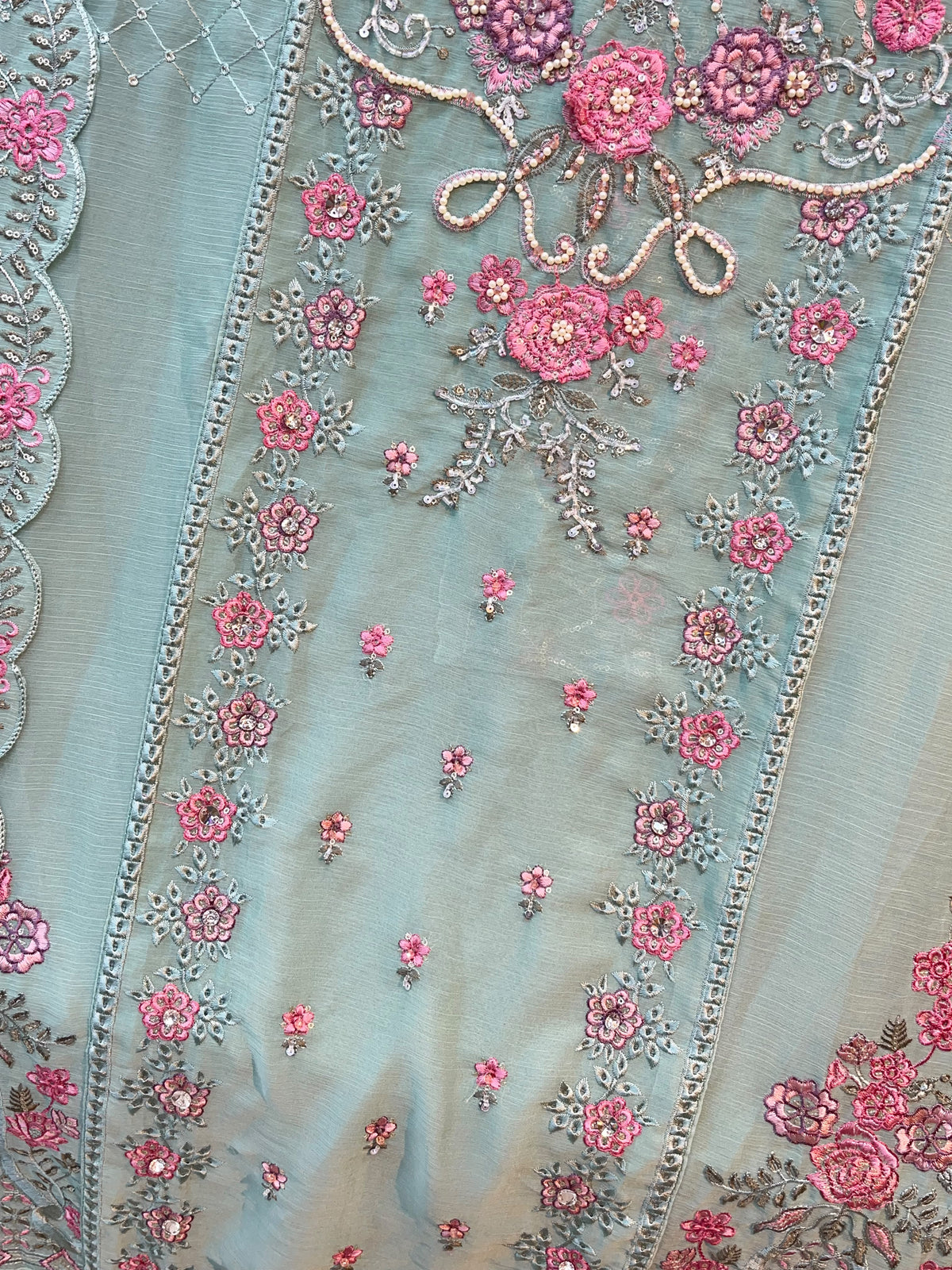 1487 Pakistani Unstitched Party Wear - Sea Green