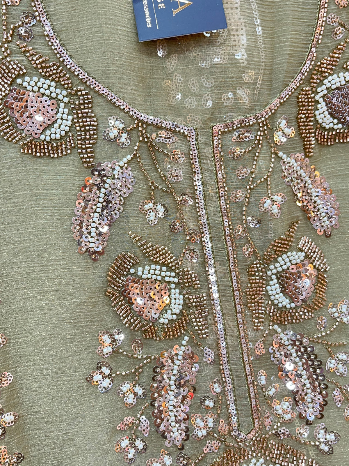 1447 Pakistani Unstitched Partywear - Pista Green