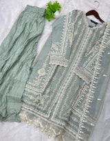 857 Readymade Mushk A-Line Sharara Set - Light Sea Green