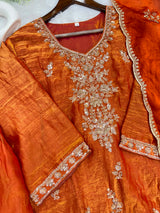 1204 Floral Hand-Work Partywear - Rusty Orange