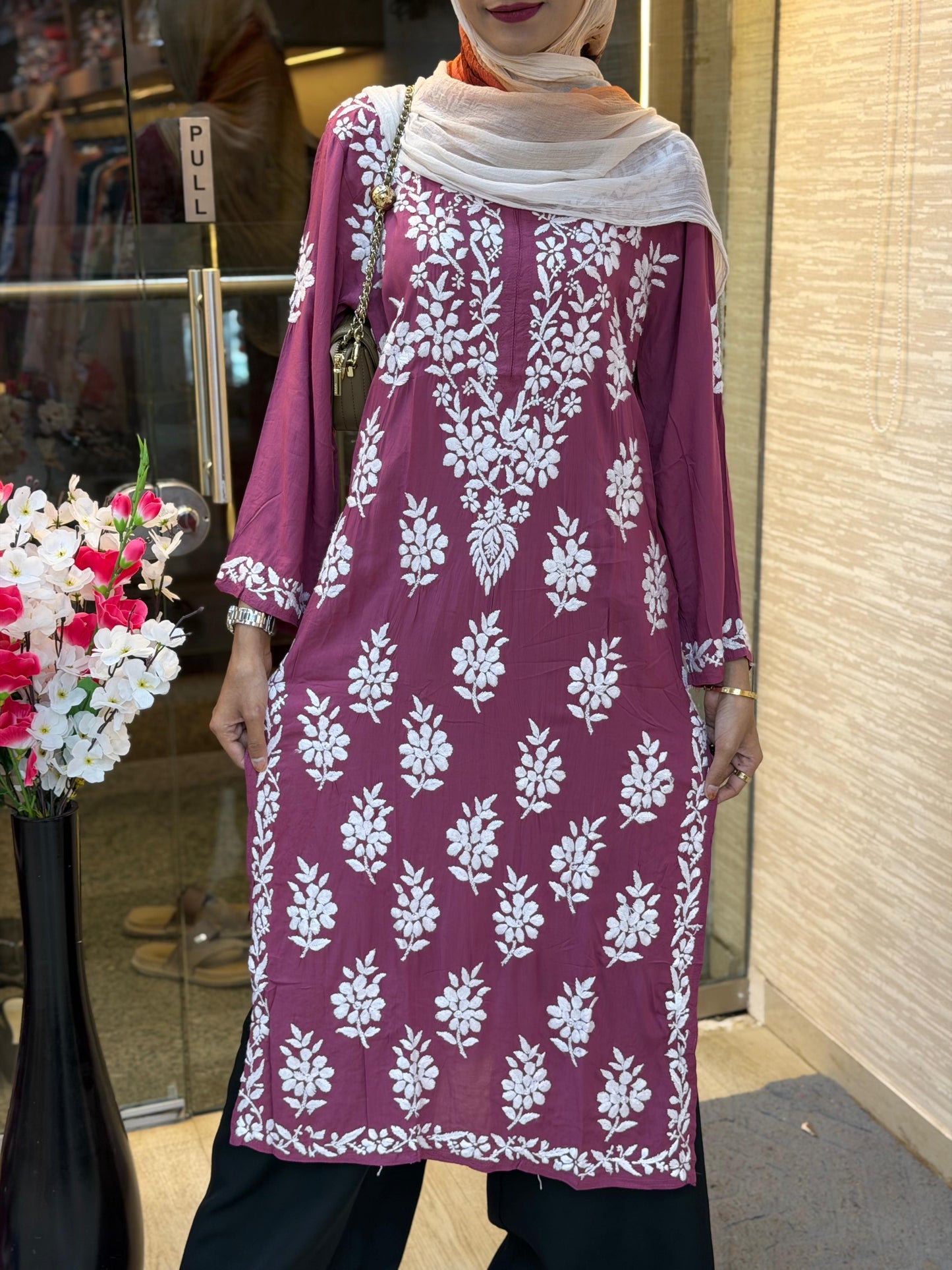 619 Lucknowi Long Kurti Set | Mauve