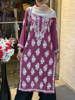 619 Lucknowi Long Kurti Set | Mauve