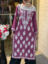 619 Lucknowi Long Kurti Set | Mauve