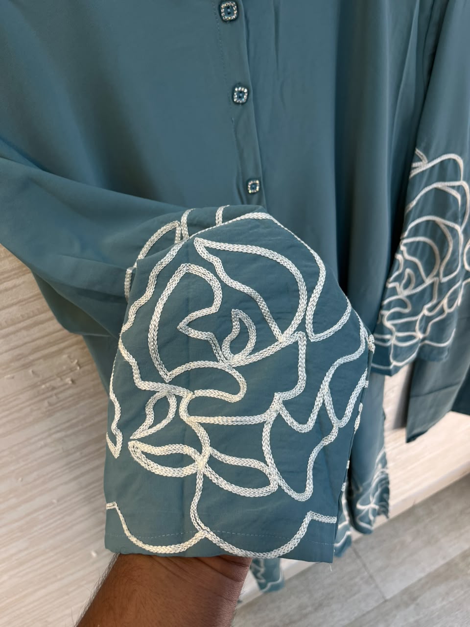 1194 Floral Embroidered Coord Set - Sage Green
