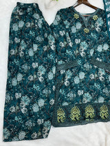 1424 Mausumery Foral Lawn Suit - Purple