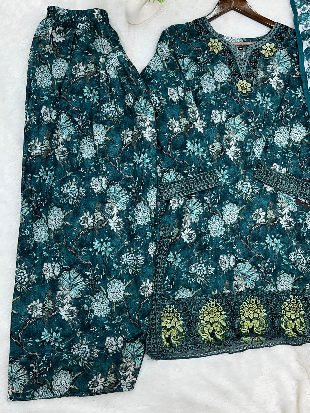 1424 Mausumery Foral Lawn Suit - Purple