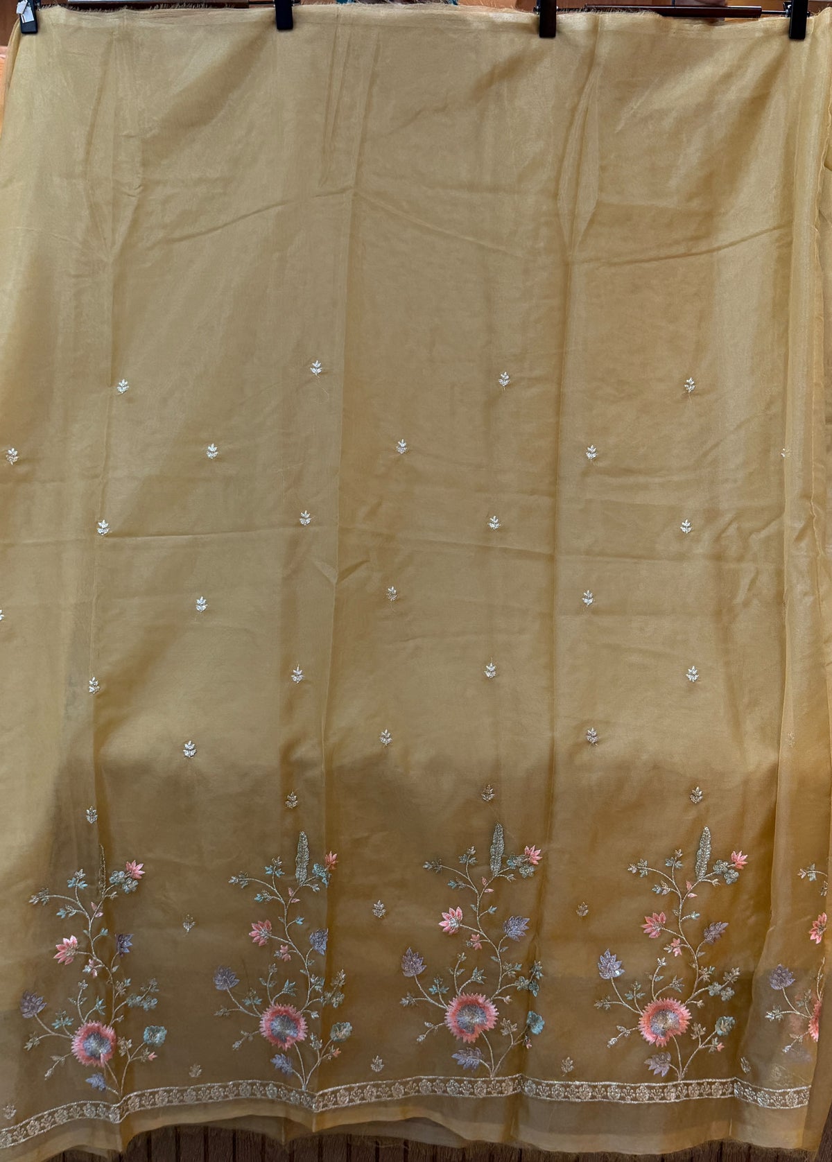 1453 Pakistani Unstitched Partywear - Golden Beige
