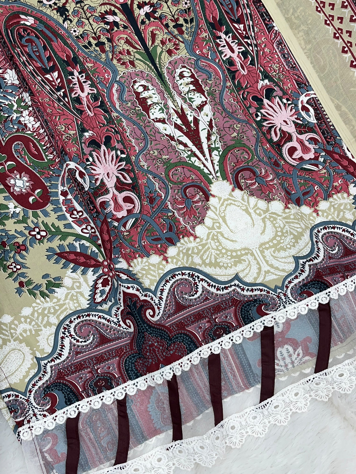 1449 Pakistani Embroidered Suit - Olive Beige