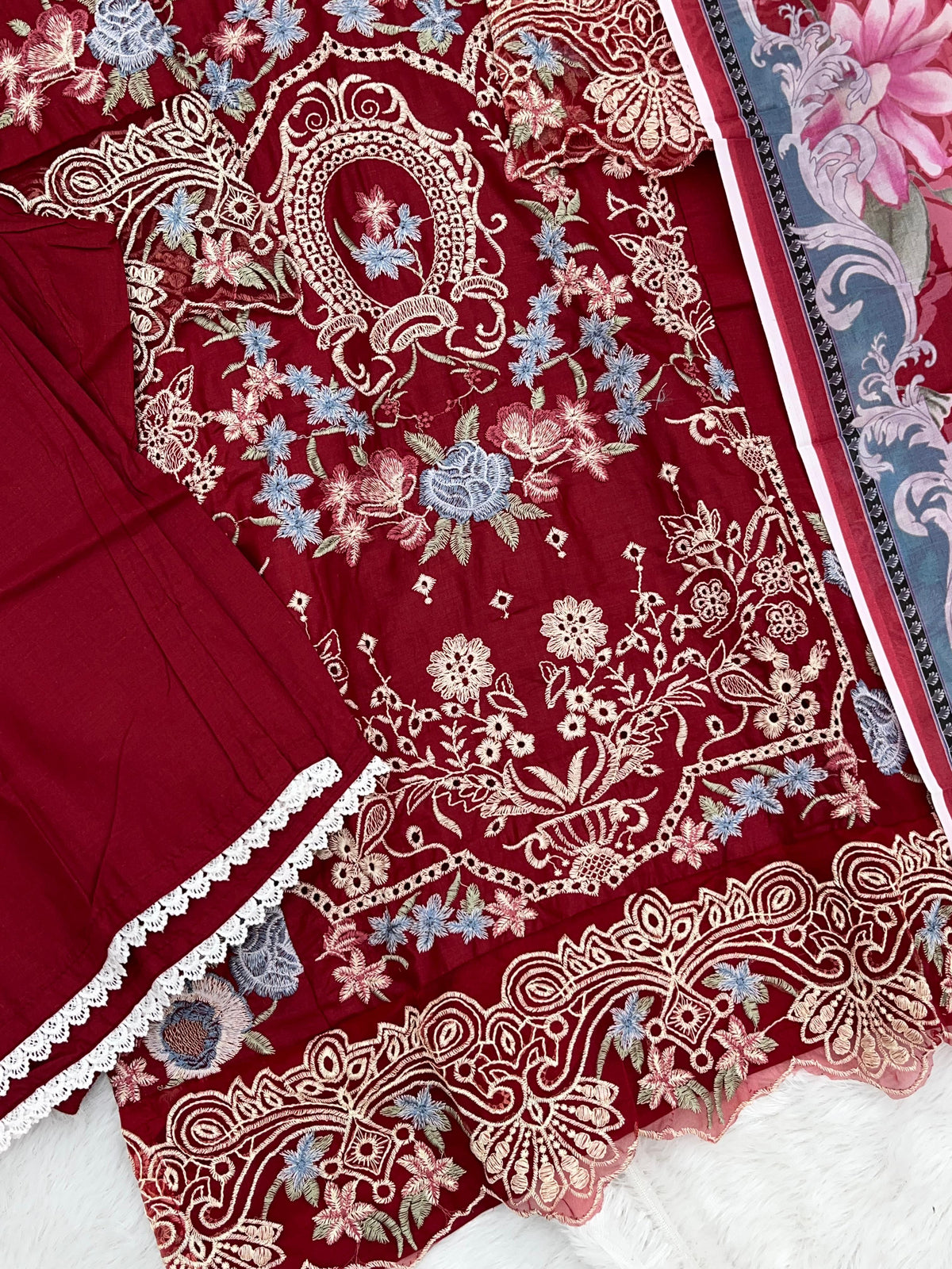 1378 Pakistani Lawn Suit - Red